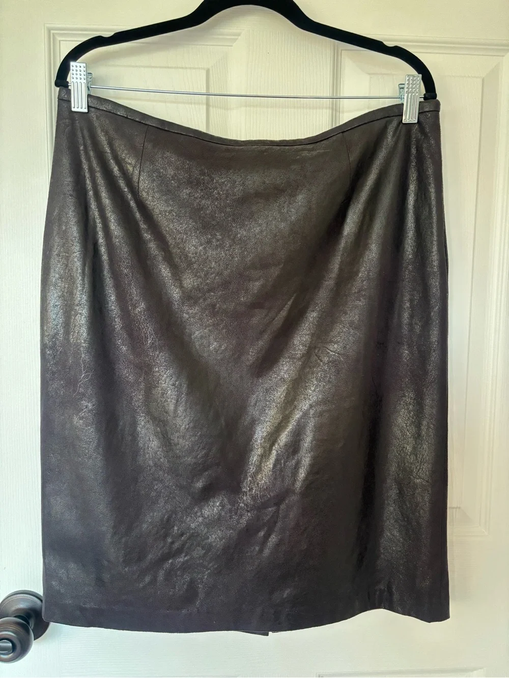 Calvin Klein Size 12 Black Coated Faux Leather Pencil Skirt Midi Y2K Office